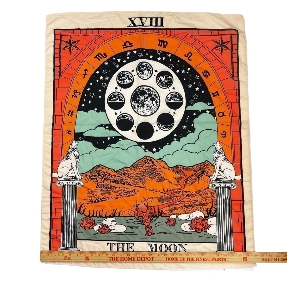 Tarot Moon Tapestry XVIII The Moon Phases Wall Hanging Celestial Decor 36x29